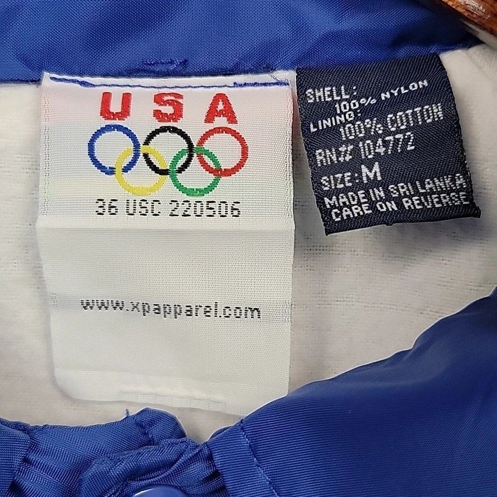Vintage USA Olympics Team Track Blue Snap Up Jacket Windbreaker Men's M Pockets
